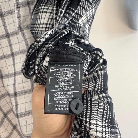 Steve Madden Rae Midi Shirt Dress Flannel in Multi Plaid Black White Size Small - Picture 5 of 9
